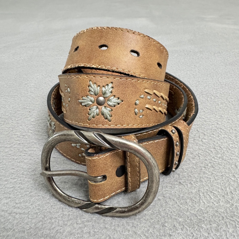 Roper Belt Womens XXL Brown Genuine Leather Embroidered Western Studded Floral